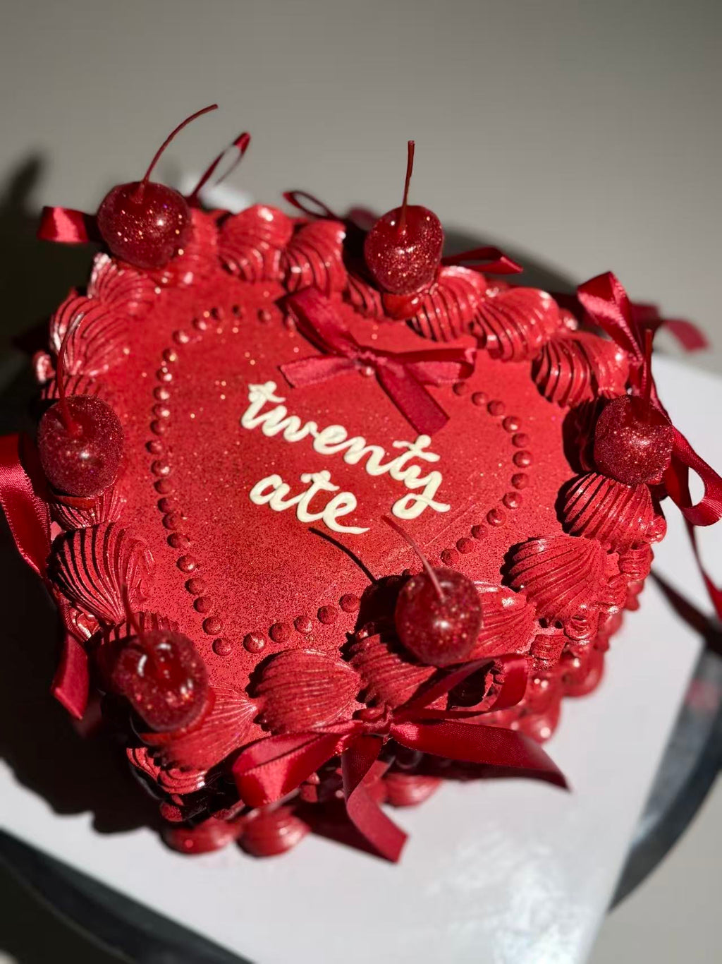 Burgundy Red Heart Vintage Cake