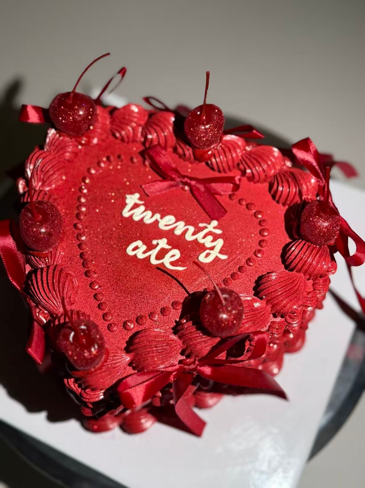 Burgundy Red Heart Vintage Cake