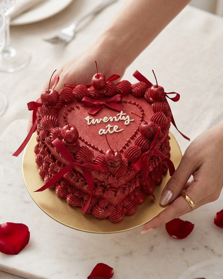 Burgundy Red Heart Vintage Cake