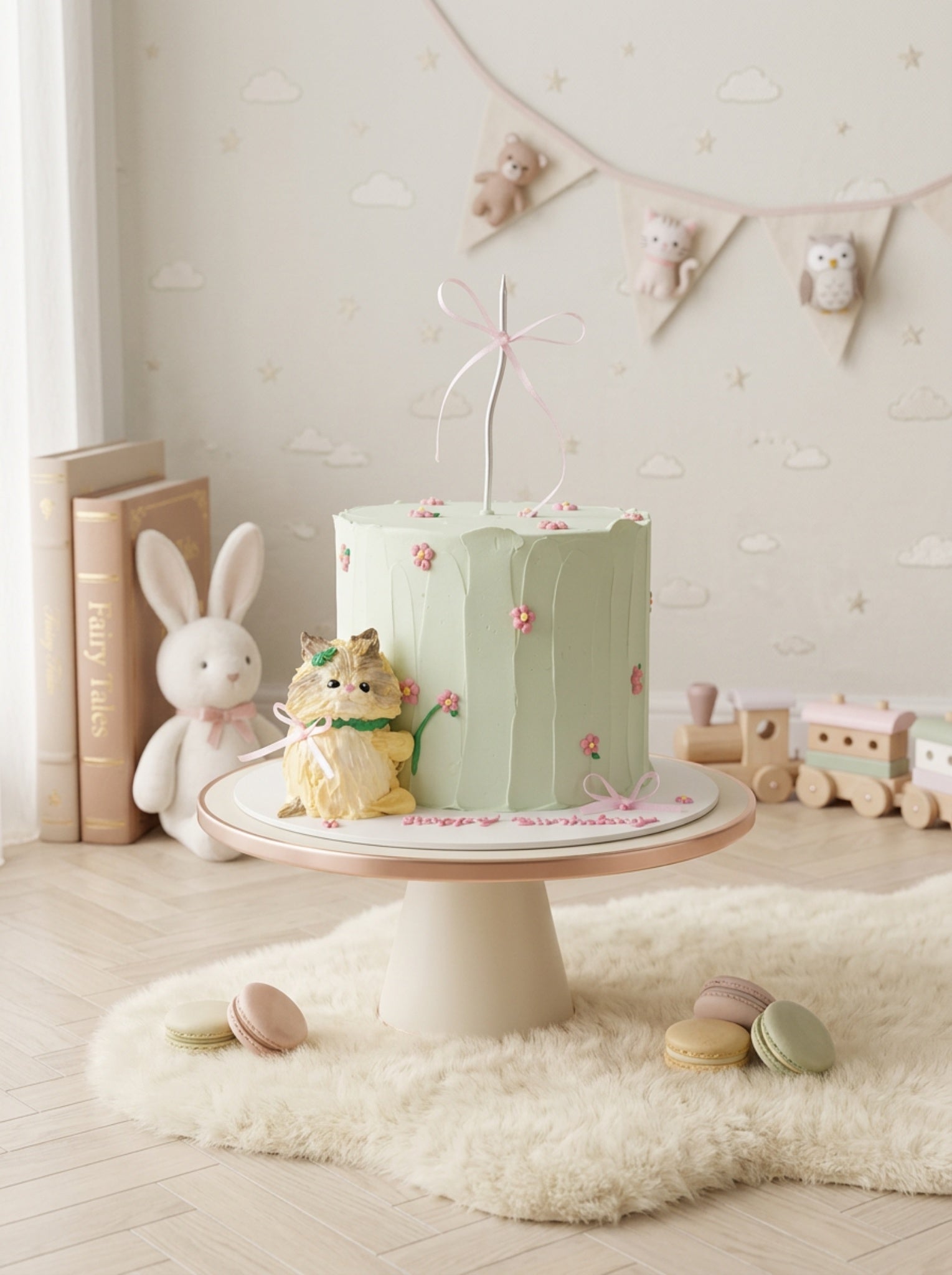 Handmade buttercream kitten cake