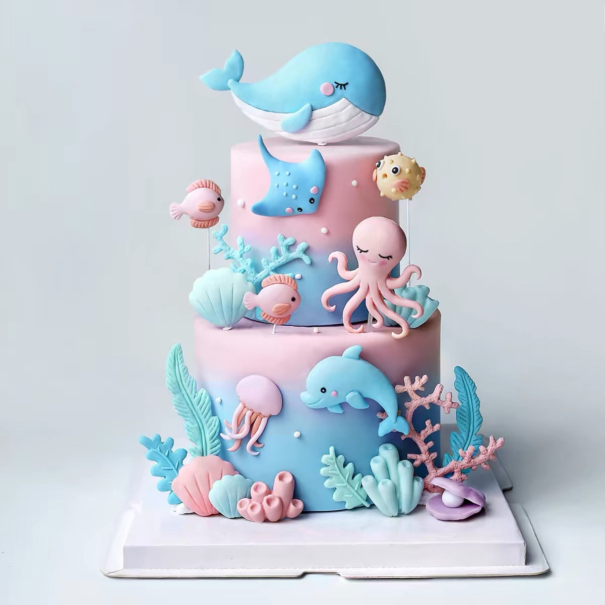 Ocean-themed two-tier cake