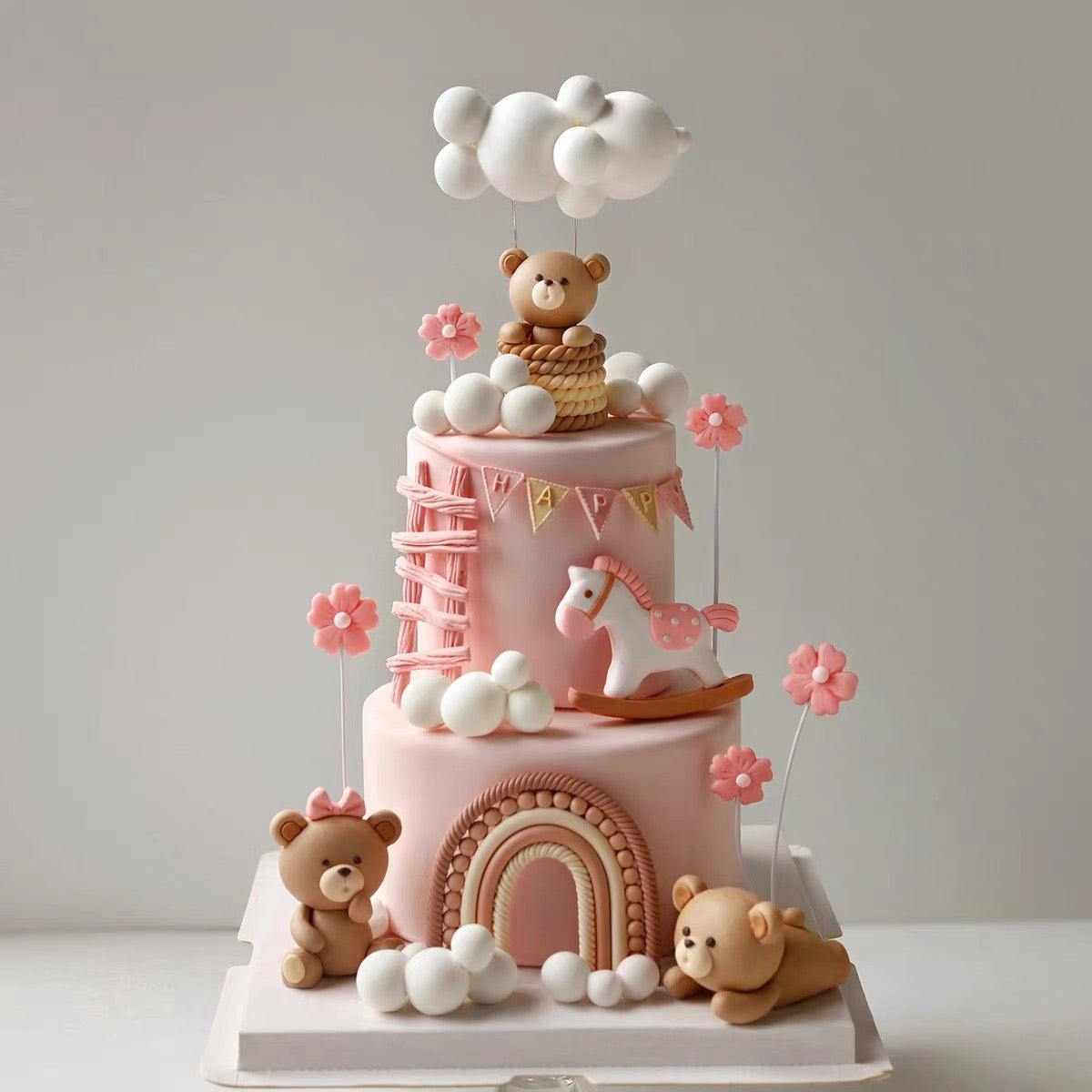 Teddy bear two-tier cake（pink）