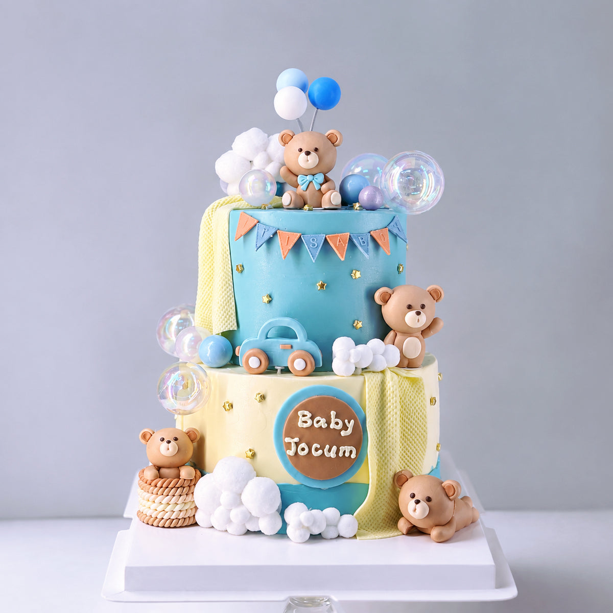 Blue Teddy Bear Two-Tier Cake