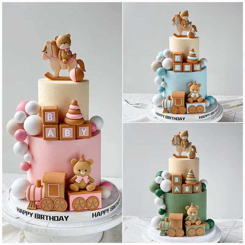 Two-Tier teddy bear kids Cake （100day or 1 year or1 month）