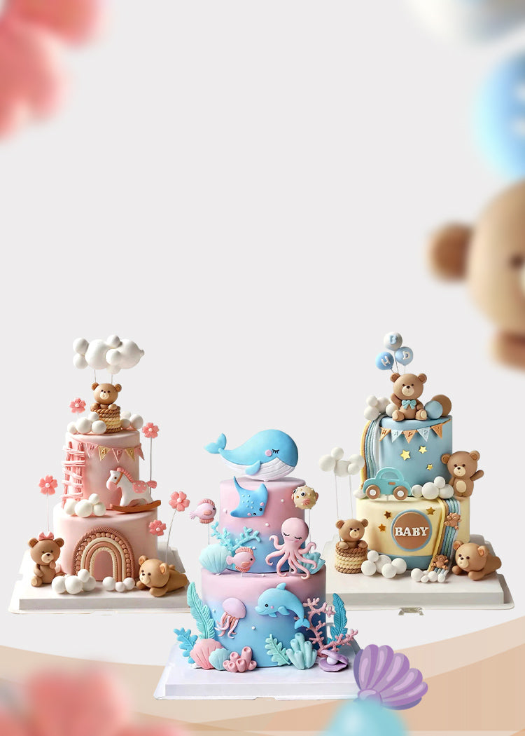 Adorable, dreamy and full of sweet details. Explore our Ocean Adventure, Blue Teddy Bear and Pink Teddy Bear cakes.